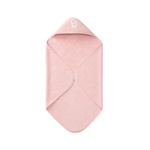 Organic Cotton Crochet Bunny Baby Hooded Towel , Nursery Wrap , Blush