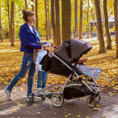 2-in-1 Universal Stroller Board with Detachable Seat - 55LBS Capacity, 360° Wheels & 3-Mode Adjustable for 95% Strollers, Anti-Slip Stand/Sit Glider (Black)