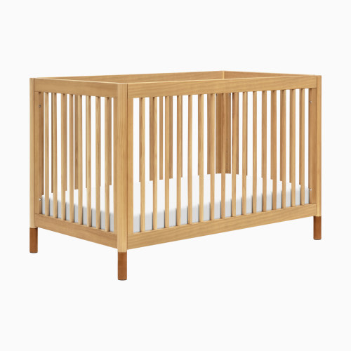 babyletto Gelato 4-in-1 Convertible Crib with Toddler Bed Conversion Kit - Honey With Vegan Tan Leather Feet