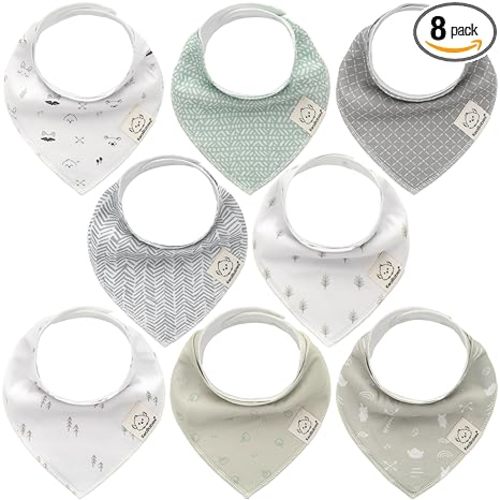 KeaBabies 8-Pack Organic Baby Bandana Bibs for Boys, Girls - Super Absorbent Triangle Baby Bibs for Drooling and Teething Infant, 100% Cotton Extra Soft for Newborn, Infant 0-36 Months (Nordic)
