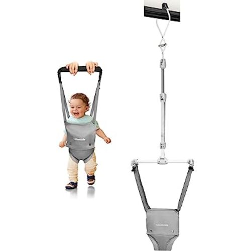 Cowiewie 2 in 1 Baby Door Jumper w/Baby Walking Harness Function, Baby Jumper with Door Clamp Adjustable Strap and Seat, Gray