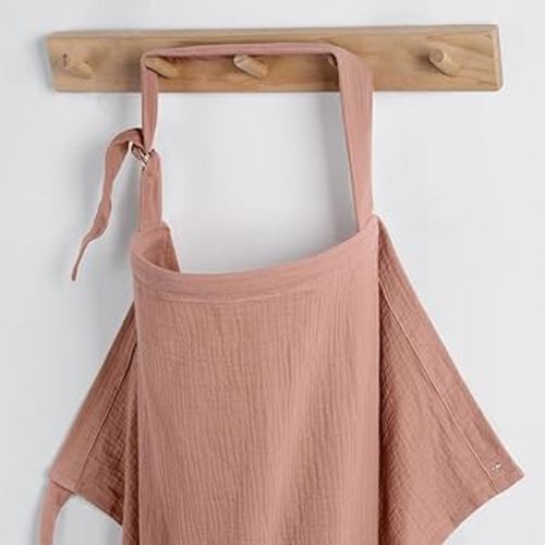 Blissful Diary Muslin Nursing Cover for Breastfeeding, Breathable Breastfeeding Cover up with Arch Neckline for Women, Nursing Apron (Dusty Pink)