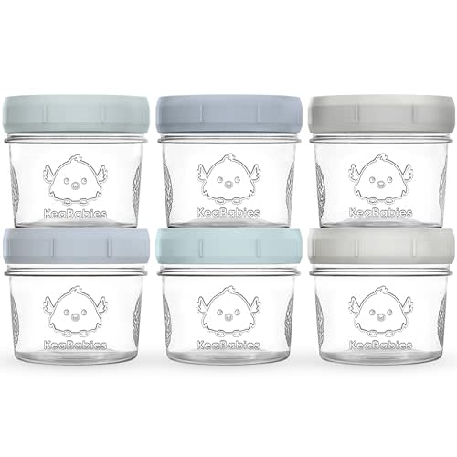 KeaBabies 6pk 4oz Glass Baby Food Containers with Lids - Leak-Proof, Microwavable Small Glass Jars, Baby Purees & Toddler Snack Storage Containers, BPA-Free, Dishwasher & Freezer Safe(Slate)