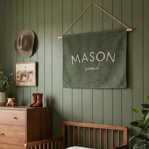 Custom Name Woven Cotton Wall Hanging, Nursery Tapestry Banner Sign