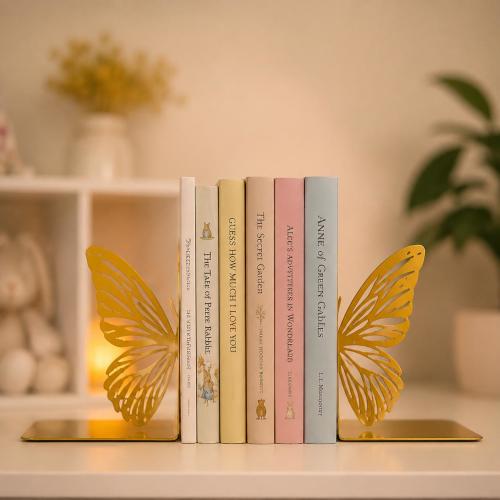 Gold Butterfly Bookend: Metal Books Holder for Kids, Nature Lover Gift