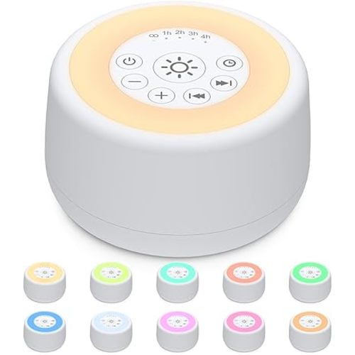 Sleepbox Sound White Noise Machine with 25 Soothing Sounds and 10 Colors Warm Night Light 4 Brightness Levels 32 Volume Levels 5 Timer and Memory Function for Baby Kids Adults Seniors Sleeping White