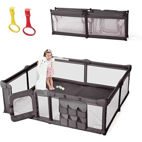 Baby Playpen,71"x79" Foldable Playpen for Babies and Toddlers with Gate,Large Baby Play Pens with Zipper Door,Play Yards Play Area (Deep Grey)