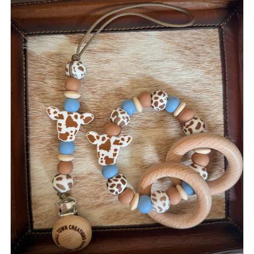 Brown Cow Dusty Blue Teether Set
