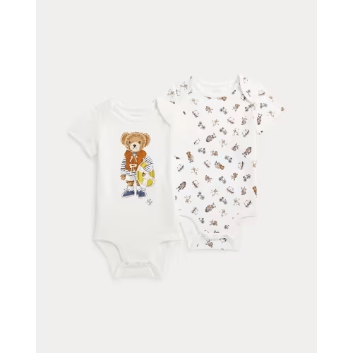 Ralph Lauren Polo Bear Short Sleeve Cotton Bodysuit 2-Pack - 6M