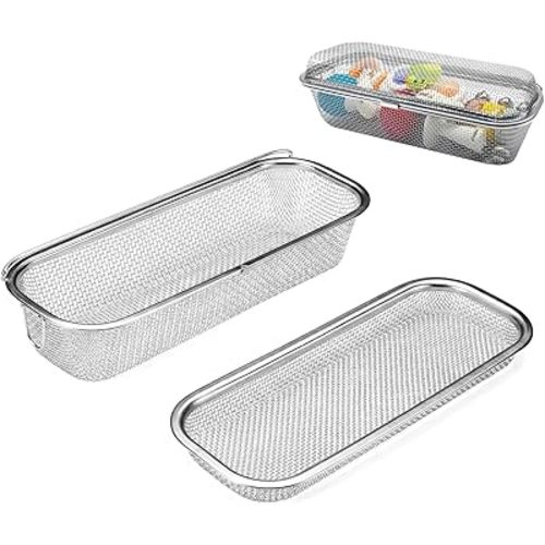 Stainless Steel Dishwasher Basket with Hanger - 11x4.3x2.95 Inch Mesh Basket for Small Items, Chopsticks, Baby Bottles & Baking Tools