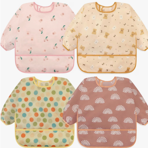 Accmor 4 Pack Long Sleeve Bibs, Baby Smock Waterproof Sleeved Bib Smock for Baby Toddler 6-36 Months