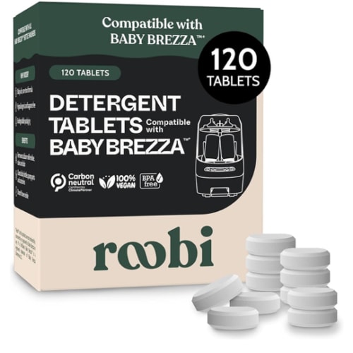 Roobi Detergent Tablets Compatible with Baby Brezza Bottle Washer Pro. Removes Milk Residue & Odor, Hypoallergenic Carbon Neutral Formula. 120 Count.