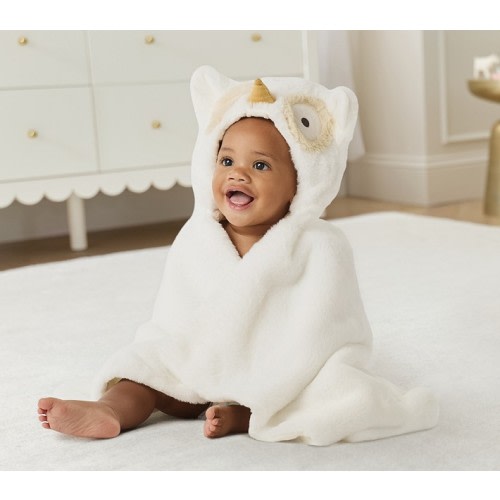 Snow Owl Faux Fur Baby Hooded Towel