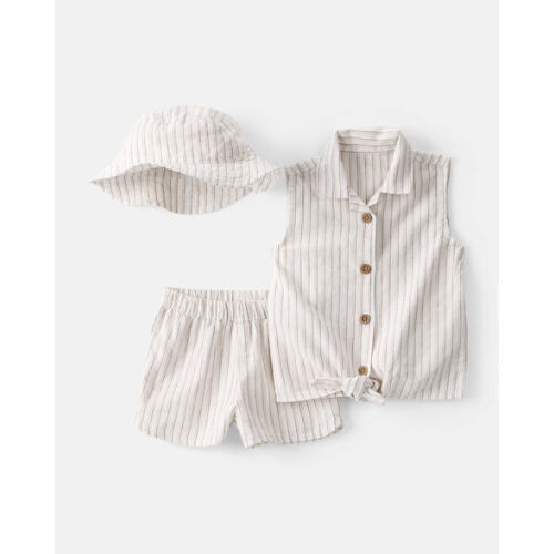 Baby Girl 3-Piece Striped Sleeveless Top & Short Set - White | Carter's