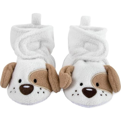 Cozy Fleece Baby Booties- Sherpa Baby Crib Booties Soft Soled Winter Shoes Unisex Fleece Booties Baby Boy, Baby Girl 0-6 Months (Dotted Puppy Dogs)