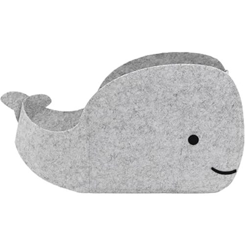 Storage Basket Felt Storage Bin Whale Shaped Collapsible & Convenient Box Organizer with Carry Handles for Home Bedroom Closet Babies Nursery Toys (Large)