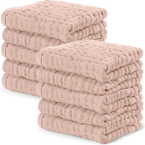 Comfy Cubs Muslin Baby Washcloths 10 Pack - Blush