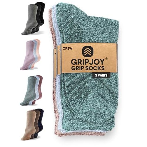 Gripjoy Non-Slip Socks for Women - Crew, 3 Pairs