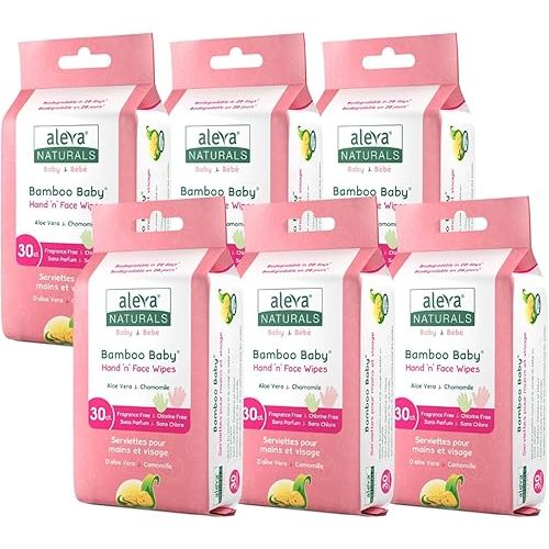 Aleva Naturals Bamboo Baby Hand and Face Wipes - Natural and Organic Ingredients, Cleans and Moisturizes, Extra Strong, and Ultra Soft - Economy Pack- 30ct X 6= 180 Count, Unbleached