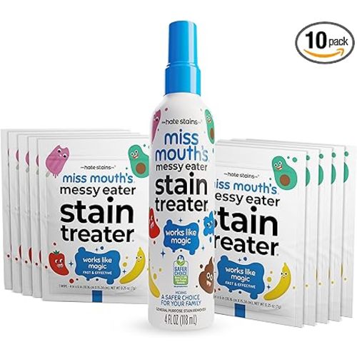 Miss Mouth's Messy Eater Stain Treater Spray - 4oz & 10 Wipes Stain Remover - Newborn & Baby Essentials - No Dry Cleaning Food, Grease, Coffee Off Laundry, Underwear, Fabric