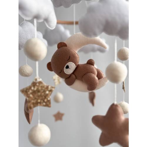 Felt baby mobile, musical crib mobile, baby room decor, cot mobile, hanging mobile, mobile for crib, baby shower gifts, baby nursery decor
