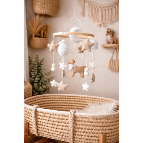 Felt Golden Retriever Baby Mobile: Boho Nursery Decor