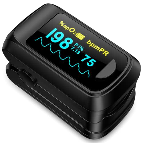 Healthtree JKS50B Fingertip Pulse Oximeter Blood Oxygen Saturation Monitor Pulse Ox, Heart Rate monitor and Fast Spo2 Reading Oxygen Meter with OLED Screen Included Lanyard and 2 X AAA Batteries