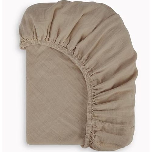 Bioweaves Organic Cotton Muslin Bassinet Sheet, GOTS Certified Extra Soft Fitted Sheet, Universal Fit for Oval Baby Bassinet Mattresses, 33" x 17", 4 Inch Pocket, Irish Cream