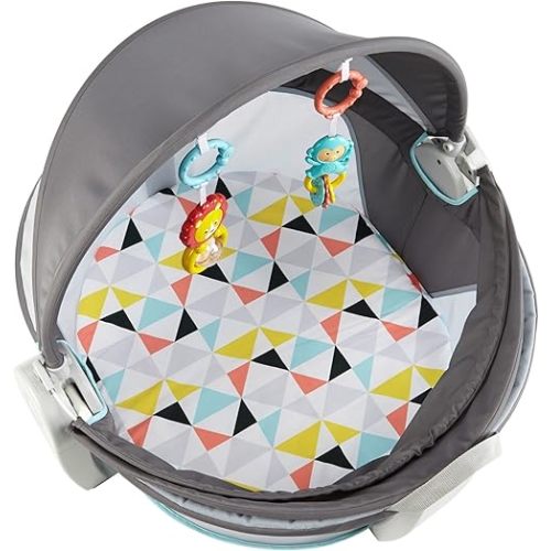 Fisher-Price Portable Bassinet On-The-Go Baby Dome, Travel Play Space with Developmental Newborn Toys & Canopy, Windmill