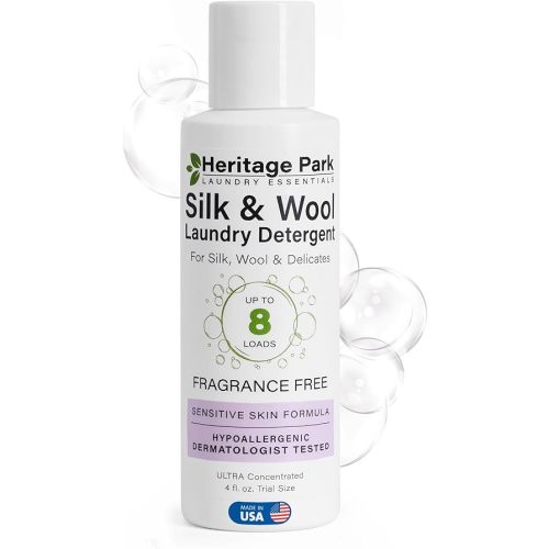 Heritage Park Silk & Wool Fragrance Free, Hypoallergenic, pH-Neutral Laundry Detergent - Dermatologist-tested, Sensitive Skin-Friendly, Enzymes-Free, Ultra Concentrated (4 Fl Oz)