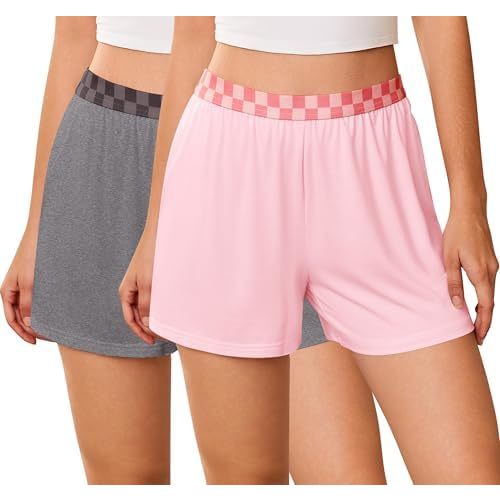 Ekouaer Womens 2 Pack Pajama Shorts 2026 Comfy Elastic Waist Sleep Shorts Bamboo Viscose Soft Pj Bottoms with Pockets