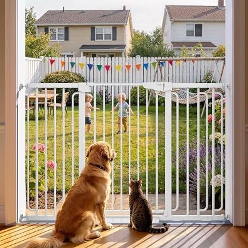 Cumbor 36" Extra Tall Baby Gate for Stairs, 30.4-56.8" Extra Wide Dog Gate Indoor, Dual Lock & Self-Closing Child Gate for Doorways, Hallways & Large Opening, Safety Baby Proofing for the House, White
