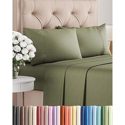 Twin 4 Piece Sheet Set - Comfy Breathable & Cooling - Ultra-Soft Hotel Luxury Bedding Set with 8-16 Inch Deep Pockets - 1 Flat & 1 Fitted Sheet & 2 Pillowcases - Wrinkle Free & Easy Care - Sage Green