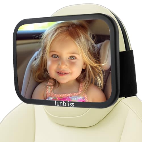 Funbliss Fixed Headrest Baby Car Mirror, Compatible with Tesla Car Mirror for Baby, 360° Rotation Clear & Wide View, Easy Install with Non-Slip Elastic Fixing