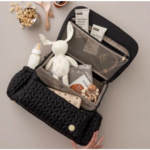 Levy Stylish Diaper Backpack - Black Herringbone
