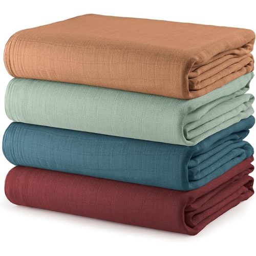 Comfy Cubs Muslin Swaddle Blankets Pack of 4, 47 x 47 Inches, Soft Cotton Baby Blanket Set, Large Multipurpose Swaddling Wraps for Newborns - Self-Soothing Swaddle - Wine, Neptune, Fern, Caramel