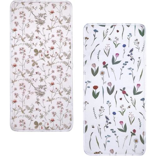 haakaa Waterproof Changing Pad Liners, 100% Cotton, Soft & Breathable (2pcs, 13" x 27.5" Honey Blossom+Vintage Garden)