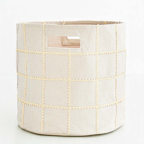 Handmade Canvas Storage Basket Mesh Lace -Oat