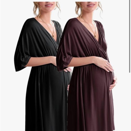Ekouaer 3 in 1 Labor/Delivery/Hospital Gown 2 Pack Maternity Dress Nursing Nightgown Sleepwear