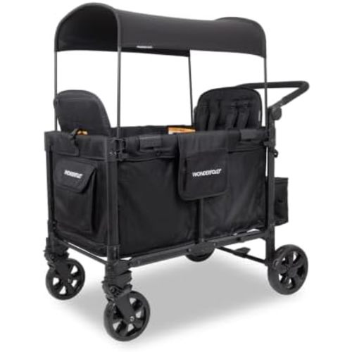 WonderFold W4 Elite Pro Stroller Wagon, Aluminum Frame, 4 Seater, Jet Black