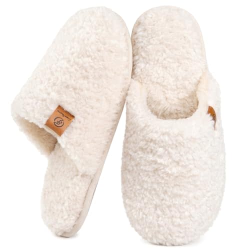 EverFoams Women's Fuzzy Slip-on Slippers Warm Cozy Soft Lightweight Memory Foam Indoor House Shoes