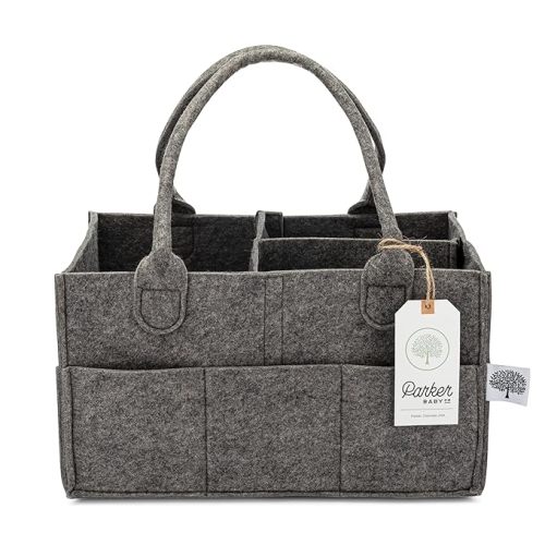 Parker Baby Diaper Caddy - Nursery Storage Bin and Car Organizer for Diapers and Baby Wipes - Peppercorn Dark Gray, Regular