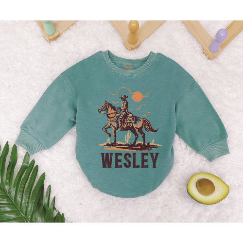 Personalized Cowboy Romper With Name, Western Cowboy With Horse Romper Sweatshirt, Custom Baby Name, Newborn Outfit