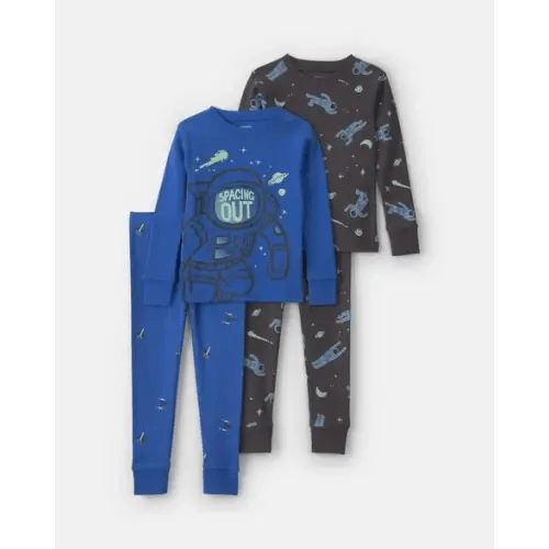 Toddler Boy 4-Piece Astronaut Glow in the Dark 100% Cotton Snug Fit Pajama Set - Blue | Carter's