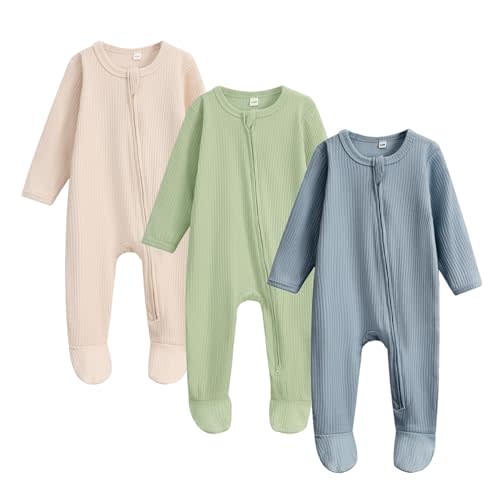 Bafeicao Newborn Footie Pajamas with Mitten Cuffs | 2 Way Zipper Sleepers, Baby Boy Girl Clothes, Footed, Long Sleeve, Unisex Infant, Soft, Comfort, All Season, Sleep 'n Play