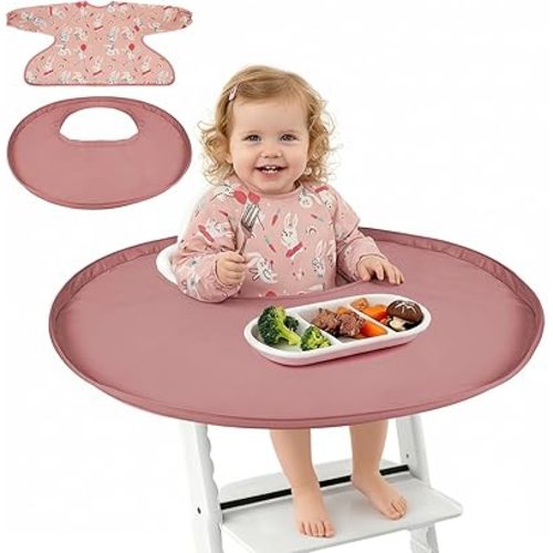 RICHER HOUSE Coverall Baby Feeding Bib, for High Chair Food Catcher, Long Sleeves Eating Bib for Highchair and Table, Detachable, Waterproof, Baby Bibs for Babies from 6 Months to 3 Years, Pink