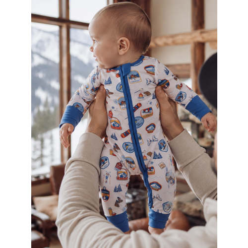2-Way Zip Romper, Vintage Ski Patches