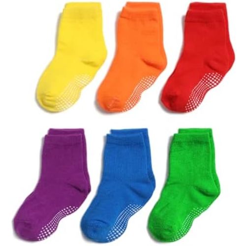 6 Pairs Non Slip Crew Socks
