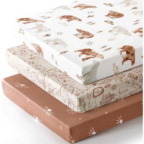 GRSSDER Fitted Pack N Play Sheets 3 Pack, Stretchy Ultra Soft Jersey Knit Portable/Mini Crib Sheets, Universal Fit for Pack N Play Pads Safe and Snug, Stylish Playard Sheets for Boys and Girls