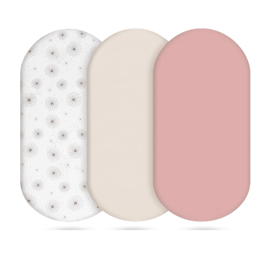 Muslin Bassinet Sheets 3 Pack, Cotton Bassinet Sheets for Baby Girl and Boy, Breathable Bedside Sleeper Bassinet Fitted Sheet, Universal Rectangle & Oval Bassinet Cover, 28x14 to 33x18, Pink